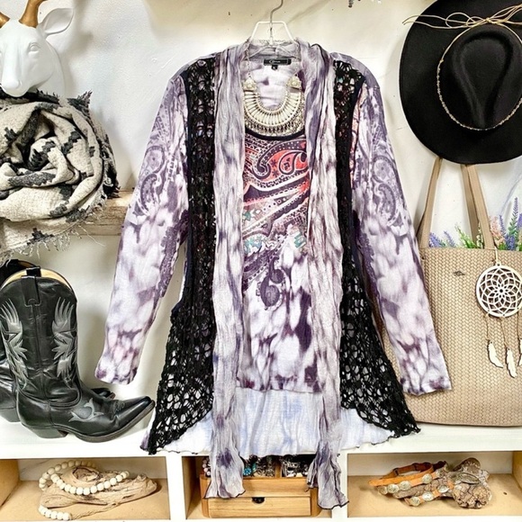 ✨ Trendy crochet CATIVA multilayer marbleized tie dye vibe boho tunic - Picture 1 of 16